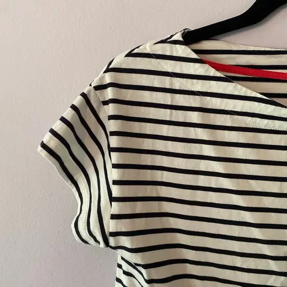Boden Black White Stripe Boatneck Short Sleeve Shirt Cotton Blend Women's size 6 - Picture 4 of 9